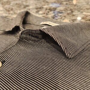 Peter Millar Polo Shirt Mens Large Black White Striped Golf Minor Mark On Hem